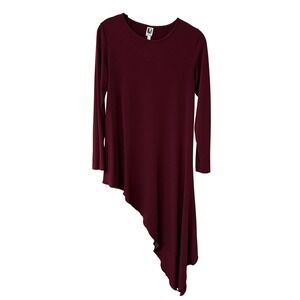 Code Vitesse Women Burgundy Asymmetrical Hem Long Sleeve Tunic Top Travel Small